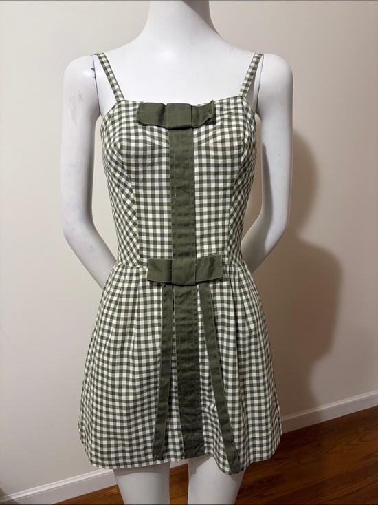 Carolyn Schnurer Dresses & Skirts - 1950's Carolyn Schnurer Olive Green Gingham Bow-Accent Sundress Skort